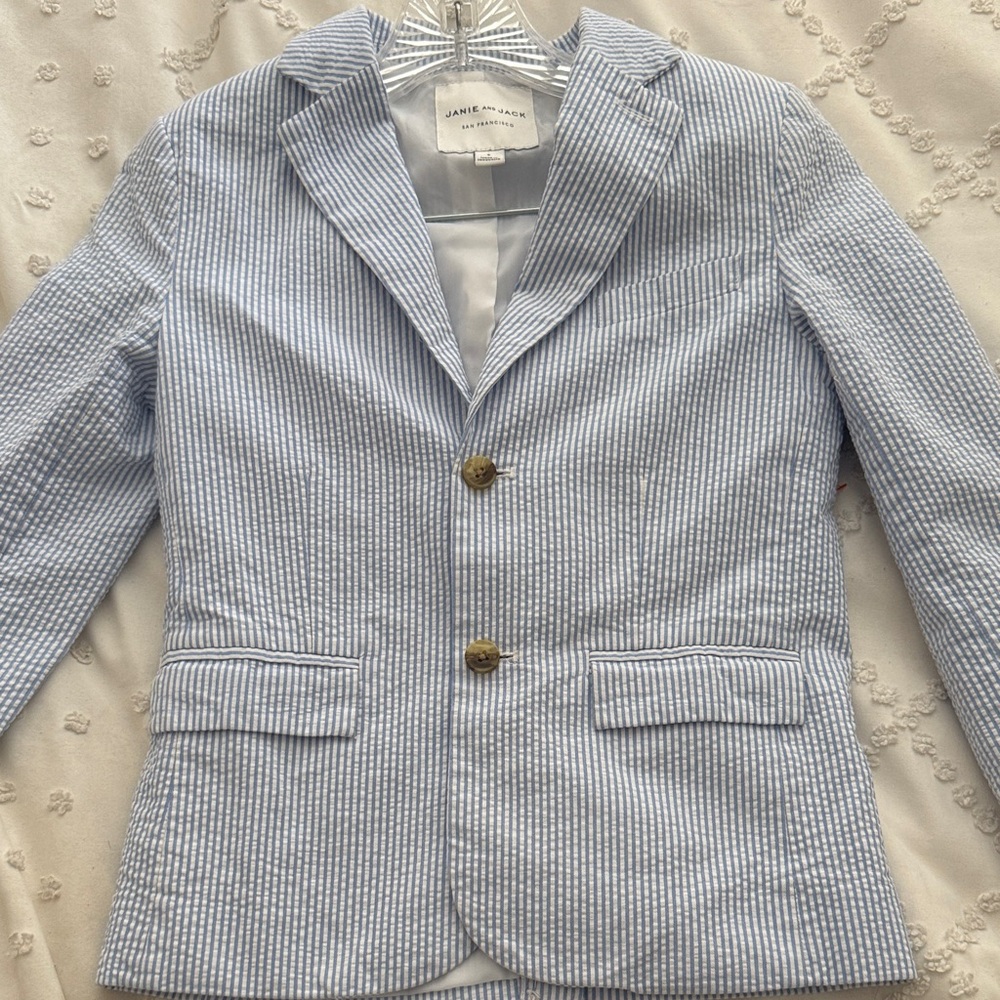 J. Crew Kids Light Blue Seersucker Blazer Size 8